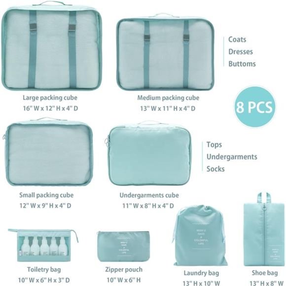 8 Set Packing Cubes Clothes Storage Bag Luggage Packing Organizers for Travel - Picture 3 of 7